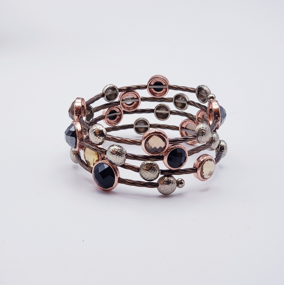 Elegant Multi-Color 4 Layer Wire Wrap Beaded Rhinestone Bracelet